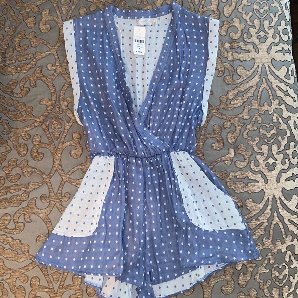 NWT Small - Rumor Boutique chambray polka dot romper